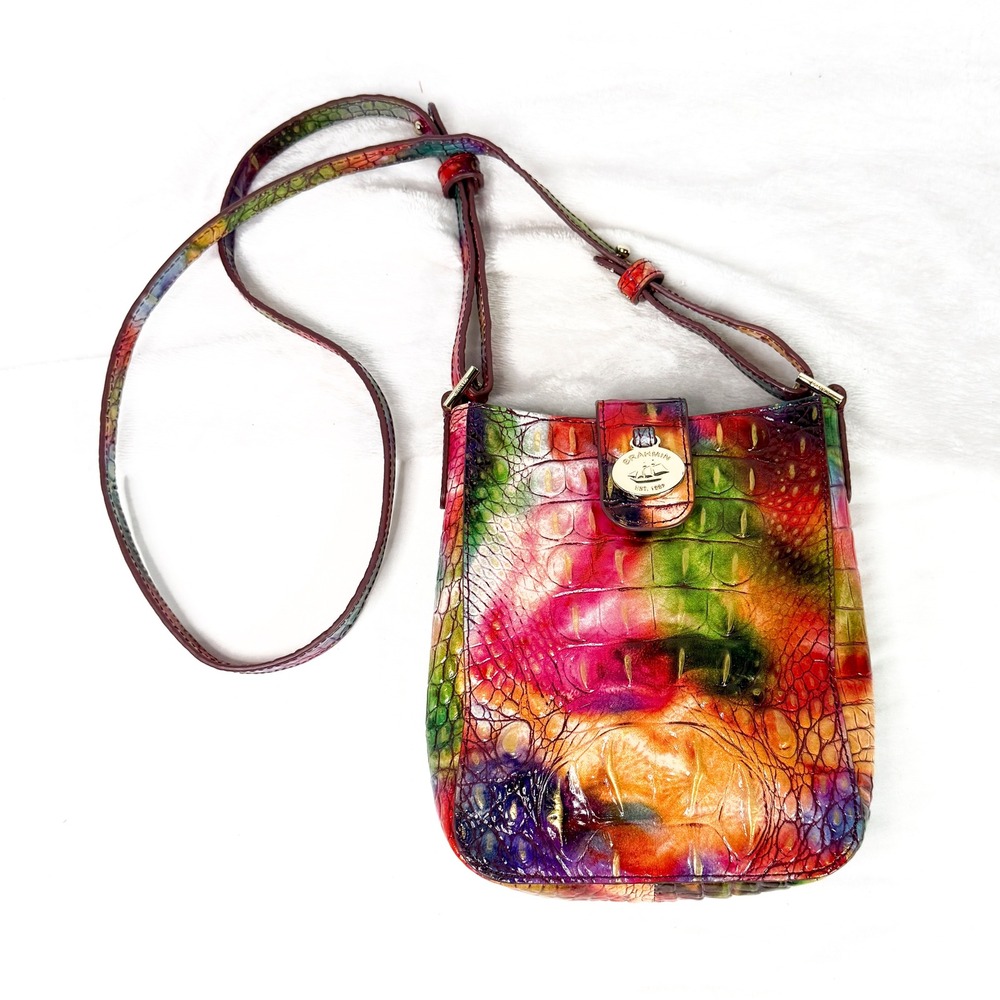 Brahmin Marley Melbourne Colorful Croc Embossed Leather Crossbody Dust Bag